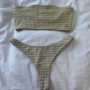 Triangle Swimwear Gingham Bikini Set in Yellow and White
